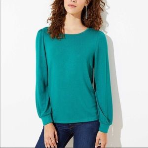LOFT Emerald Green Knit Long-sleeved Open Back Top Size Small